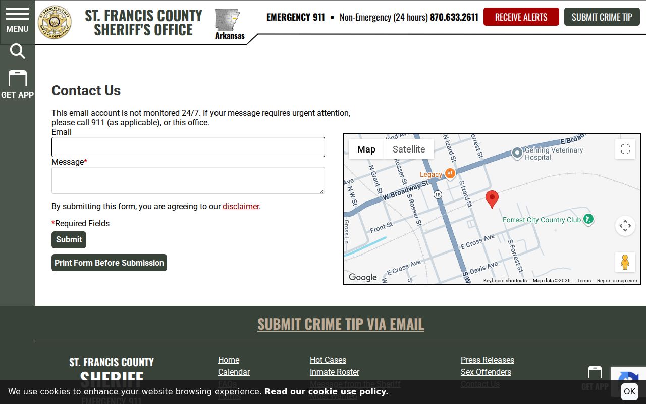 St. Francis County arrest history sheriff contact form