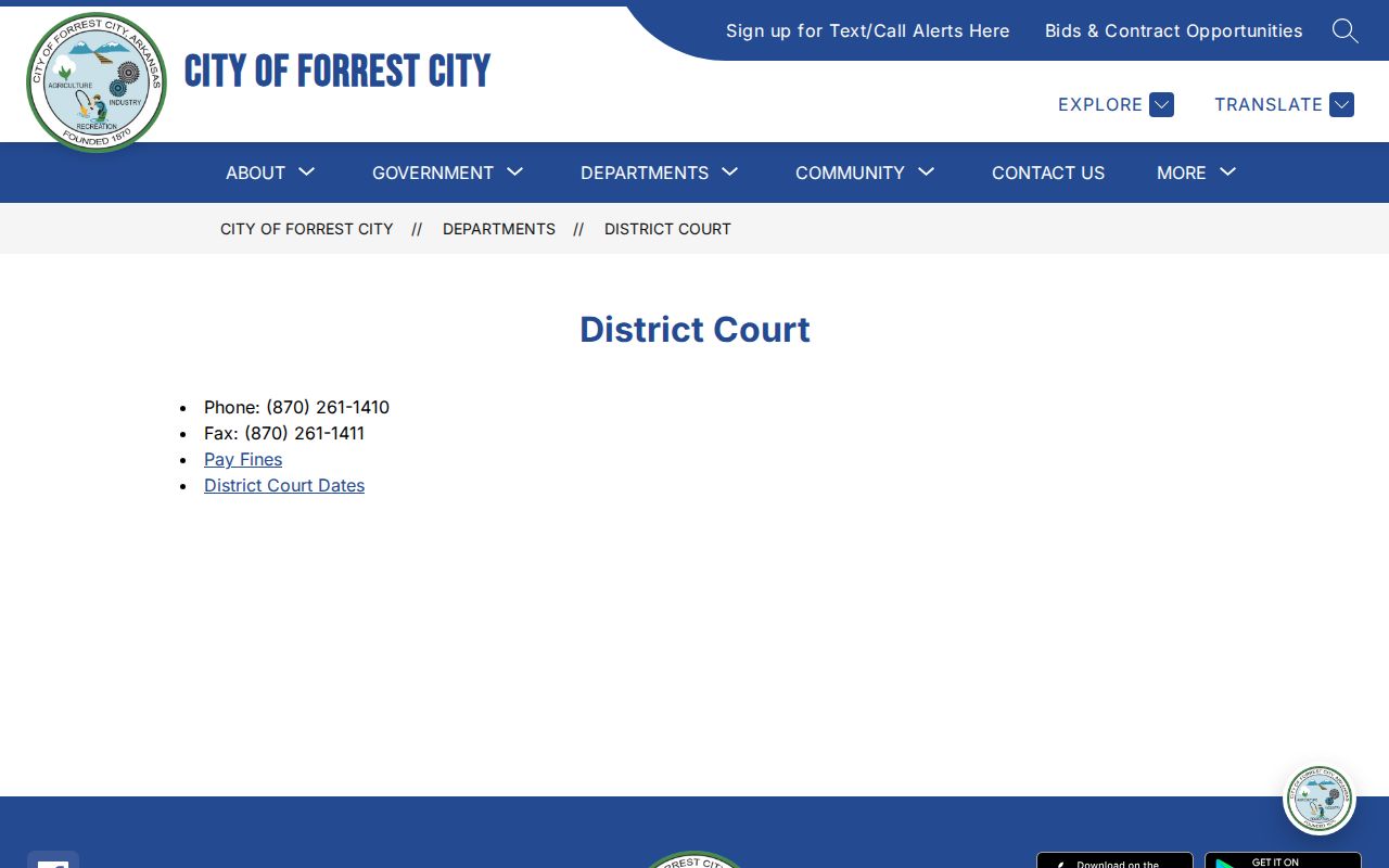 Forrest City criminal history District Court contact information