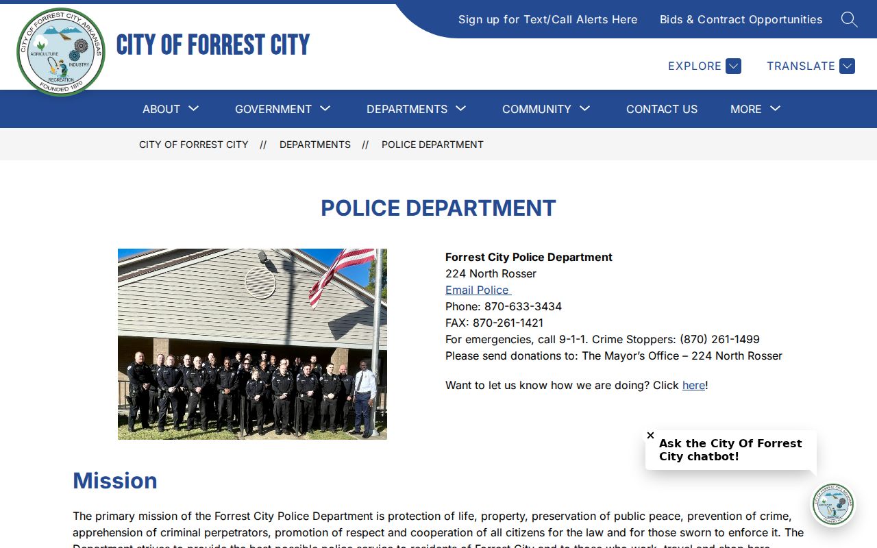 Forrest City criminal history police department contact page