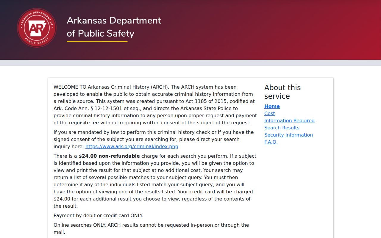 St. Francis County criminal history search on Arkansas ARCH
