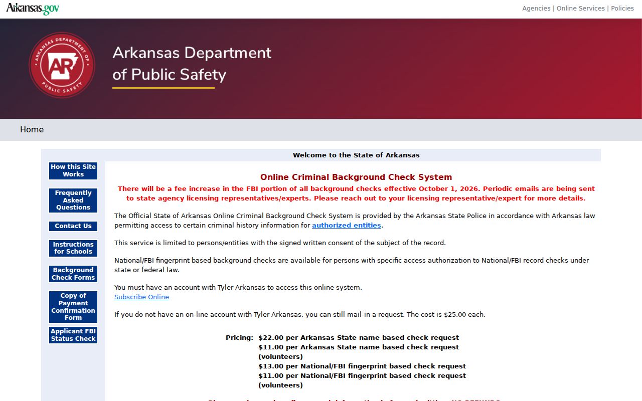 St. Francis County Arkansas State Police background check system
